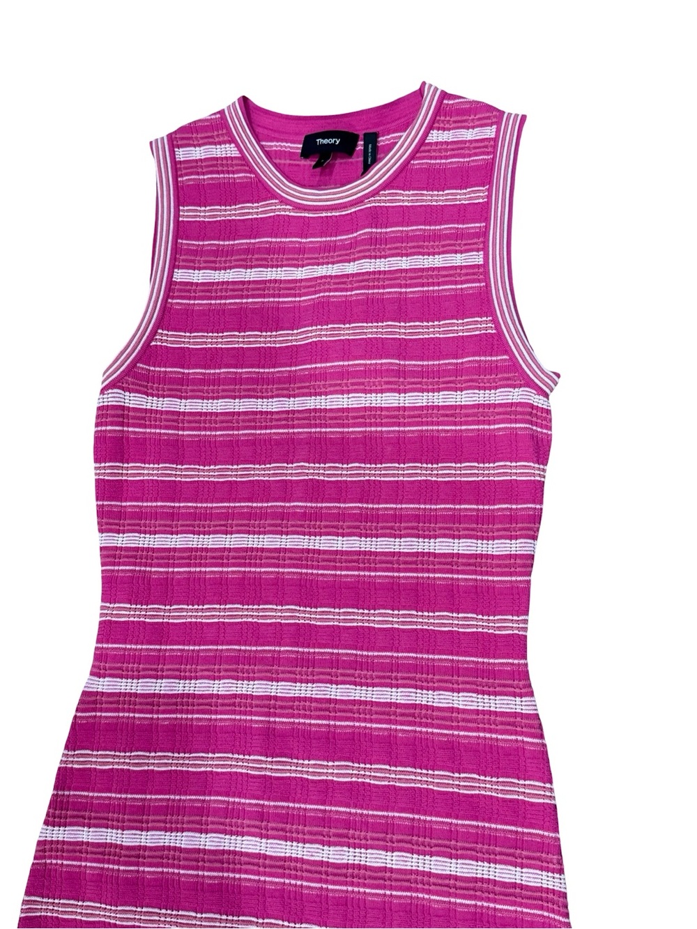 ๐ NWT Theory Carnation Multi Stripe Rib Knit Midi Tank Dress XS Sweater Crepe - Picture 6 of 14